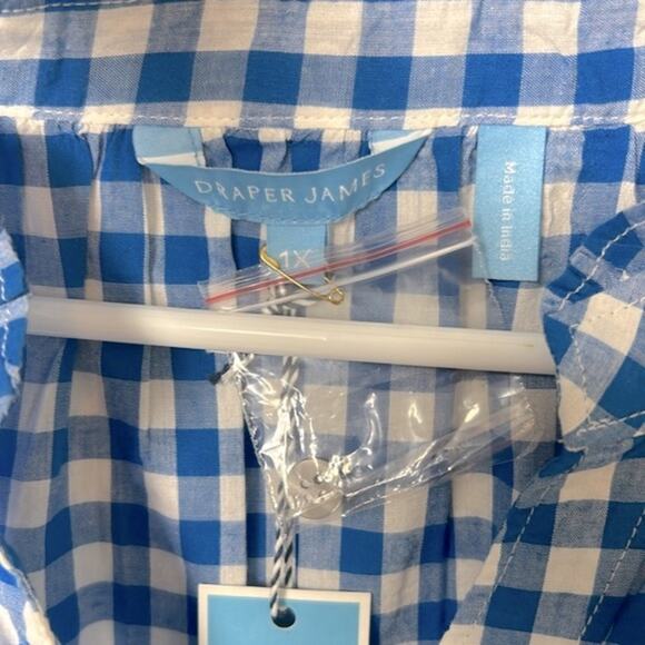 NWT Draper James blue gingham sleeveless ruffle detail button down blouse top - Picture 11 of 13